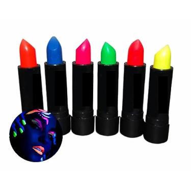 Imagem de 2 Batons Batom Neon Fluorescente Brilha Na Luz Negra Balada