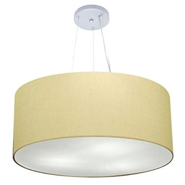 Imagem de Lustre Pendente Cilíndrico Cúpula Tecido 70x30 cm, Vivare Iluminação, Pendente4135 LA, Algodão Cru, Grande