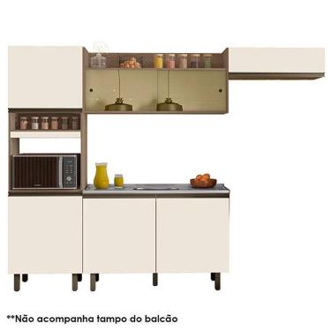 Imagem de Cozinha Compacta com Balcão de Pia Porto Carvalho Off White - Poliman