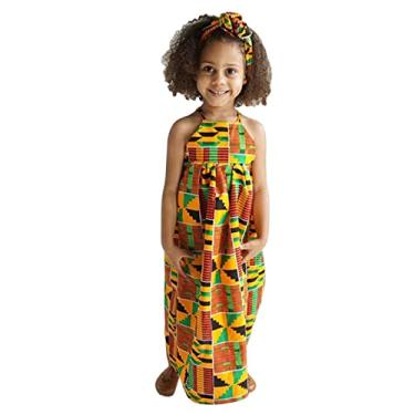 Imagem de Vestido de costas nuas africano com alças tradicionais Ankara Dashiki para meninas de 15 anos para meninas, Laranja, 4-5 Anos