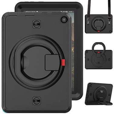 Imagem de QYiiD Capa resistente para Fire HD 8 Plus com protetor de tela, capa à prova de choque com suporte giratório/alça de ombro para Fire HD 8 e Fire HD 8 Plus (12ª/10ª geração, 2022/2020), preto/preto
