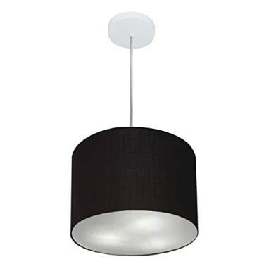 Imagem de Lustre Pendente Cilíndrico Cúpula Tecido 30x25 cm, Vivare Iluminação, Pendente4210 PR, Preto, Pequeno
