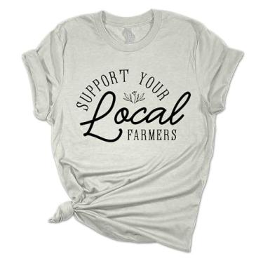 Imagem de Camiseta feminina de manga curta com texto "Support Your Local Farmers", Urze atlético, 5G