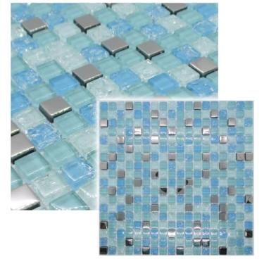Imagem de Pastilha De Vidro Para Piscina Cozinha Banheiro Parede Rose Duna Azul Agata Verde Jade 30x30cm - La Bella Griffe (AZUL AGATA)