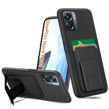 Imagem de Capa de telefone OnePlus Nord N300 5G com protetor de tela de vidro temperado, suporte de cartão dobrável/slots de suporte/carteira de silicone TPU à prova de choque para OnePlus Nord 1+ N300 5G -