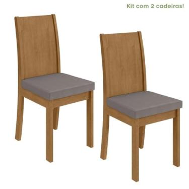 Imagem de Conjunto 2 Cadeiras para Sala de Jantar Athenas Amêndoa Clean/veludo Liso Capuccino
