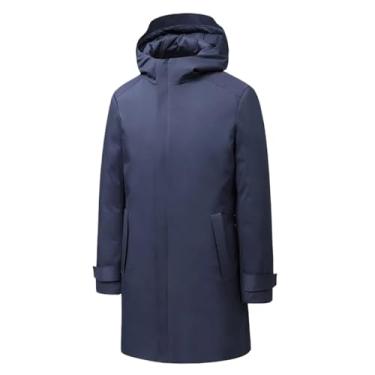 Imagem de Casaco de inverno masculino longo parkas com capuz quente jaqueta cáqui agasalho grosso, Cinza, G
