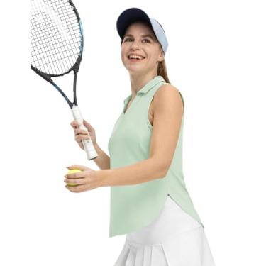Imagem de TBMPOY Camiseta regata feminina de golfe sem mangas tênis FPS 50+ proteção solar secagem rápida polo atlética, Verde claro, PP