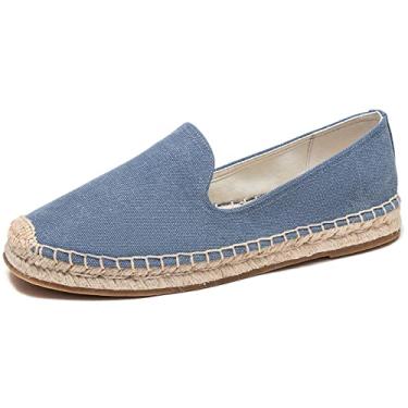 Imagem de U-lite Mocassins masculinos clássicos de camurça, lona, bico redondo, alpargatas, cor pura, sem cadarço, confortáveis, Lona azul claro, 42