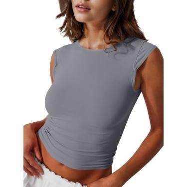 Imagem de Imily Bela Camiseta feminina sexy frente única manga cavada slim fit verão casual Y2K, Cinza, P