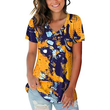 Imagem de SAMPEEL Camisetas femininas básicas de verão com gola V e manga curta, F02 - amarelo, azul, 3G