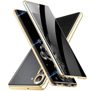 Imagem de YEXIONGYAN Capa magnética anti-peep para Samsung Galaxy S24 Ultra/S24 Plus/S24 Plus/S24 Vidro temperado de dupla face com protetor de lente e trava de segurança à prova de choque de alumínio (dourado,