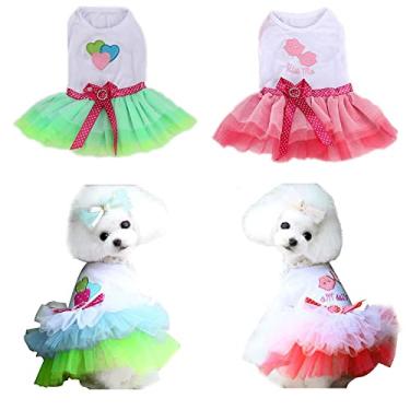 Imagem de Clopon Vestidos para cães pequenos para meninas fofas xícara de chá cachorros azul rosa tutu vestidos roupas de festa PP