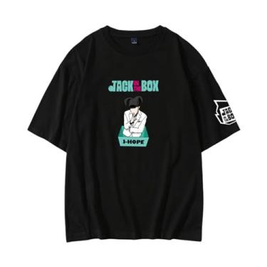 Imagem de Camiseta moderna K-pop Jack in The Box, camiseta estampada J-Hope Support Born Pink Contton gola redonda camisetas com desenho animado, Preto, G