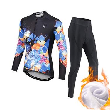 Imagem de Camisetas femininas de ciclismo - outono e inverno roupas de ciclismo de manga comprida ternos, além de veludo, manter quente e frio, preto, G