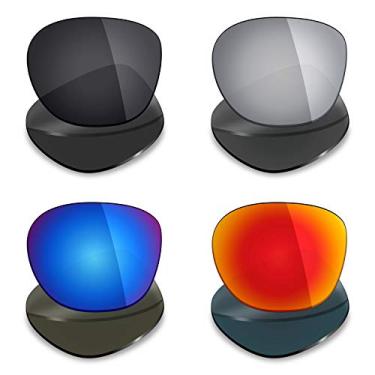 Imagem de 4 pares de lentes polarizadas de substituição Mryok para óculos de sol Oakley Latch – Stealth preto/vermelho fogo/azul gelo/prata titânio