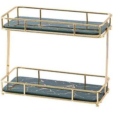 Imagem de Prateleira organizadora de maquiagem, expositor de perfumes de joias com bandeja, caixa de armazenamento de cosméticos para bancada de banheiro de mesa, verde, 32x16x25cm