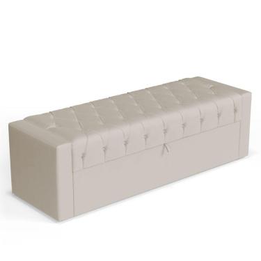 Imagem de Calçadeira Báu King Size Atena 195cm Capitonê Suede Bege Claro - Desk Design