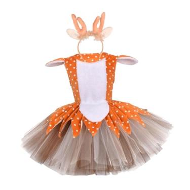 Imagem de Tachiuwa Traje de rena vestido animal adorável adereços presentes girafa roupa com antler bandana veado tutu vestido para baile de máscaras, 2T