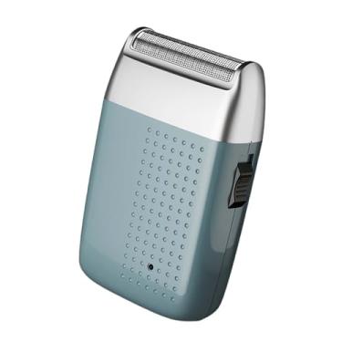 Imagem de harayaa Mini barbeador elétrico para homens, remoção de pelos faciais leve, impermeável, aparador de barba elétrico para viagens, acampamento, azul