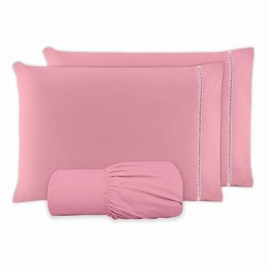 Imagem de Jogo de Lençol QUEEN 3 Peças 100% Algodão 200 Fios Lençol Com Elastico Lençol e Fronha PONTO PALITO LENÇOL QUEEN ALGODÃO (ROSA, QUEEN 3 PEÇAS)