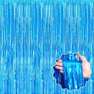 Imagem de Pacote com 6 cortinas de franja de folha de estanho azul lago 8,28 x 8,2 m, decoração de festa, cortinas metálicas para cabine de fotos, Halloween, Natal, aniversário, celebração, evento, decoração de