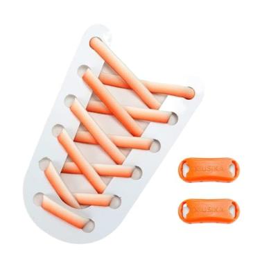 Imagem de Fashion white Matching colors Elastic shoelaces men and women 8MM wide flat Quick shoelaces sneakers No tie Shoe laces(White orange)