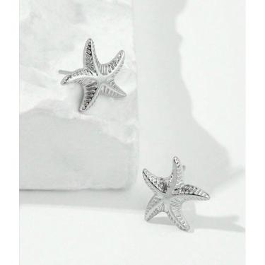 Imagem de Brincos Feminino Estrela do Mar pequeno Folheado Ouro Dourado  Antiaérgico Par de Brinco Tendência Moda