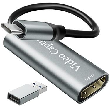 Imagem de VIXLW Placa de captura de vídeo, USB 3.0 HDMI para USB C, 4K 1080P 60FPS, placa de gravação de vídeo para transmissão ao vivo de jogos, para sistema Windows/Mac OS com adaptador USB C para ajustar PS4