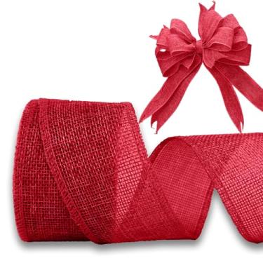 Imagem de JaoZuyard Fita de serapilheira vermelha 5 cm x 10 jardas, fita de serapilheira natural, faça você mesmo, feita à mão, guirlanda, decoração de férias, fita de presente para embrulho de presente, juta e