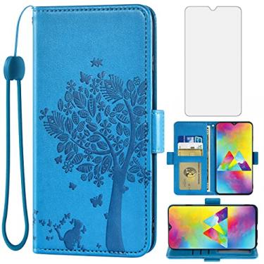 Imagem de Asuwish Capa tipo carteira compatível com Samsung Galaxy M20 e protetor de tela de vidro temperado, acessórios para bolsa dobrável, alça de pulso, suporte para cartão de crédito, capa para celular