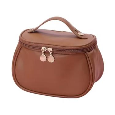 Imagem de Necessaire Bolsa Porta Maquiagem Make Organizador Dobrável Divisória Cosméticos Feminina Organizadora Repartições Portátil (Marrom)