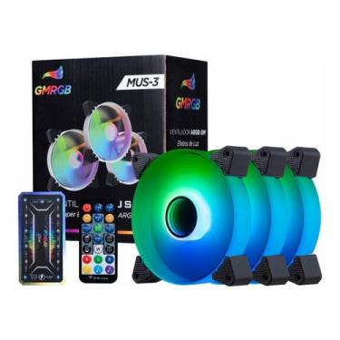 Imagem de Kit 3 Cooler Fan Led RGB 120mm Controladora Controle Remoto Ventoinha 