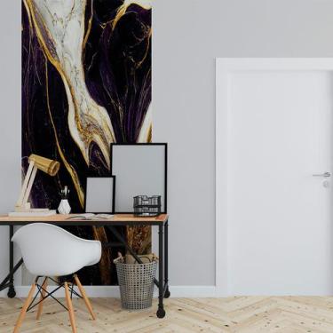 Imagem de Papel de Parede Painel 3D Mármore Branco Ouro Roxo 1M Revestimento Aut