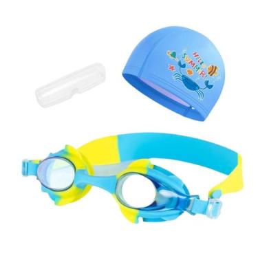 Imagem de Kit Óculos Natação Com Estojo e Touca Infantil Desenhos Coleção Peixin