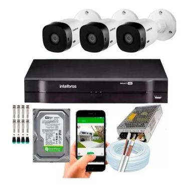 Imagem de Kit 3 Câmeras Intelbras 1120b Dvr 4 Canais Lançamento Com Hd