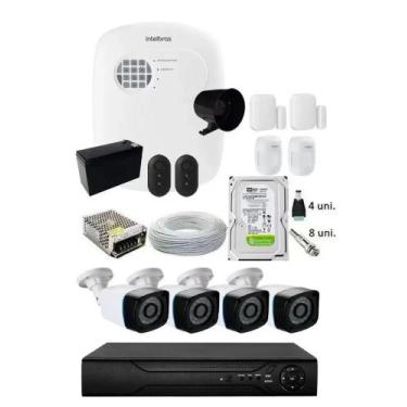 Imagem de Kit Alarme Residencial c/ 4 Sensor Via App E Kit Cftv 4 Câmeras 20m co