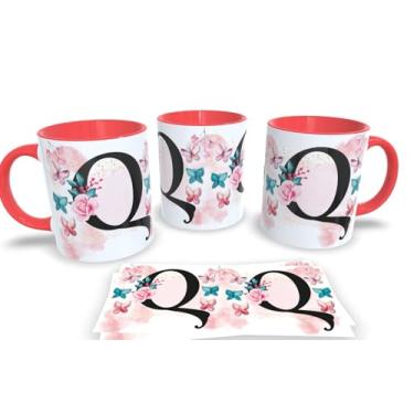 Imagem de Caneca Vermelha de Porcelana Personalizadas Alfabeto iniciais Nomes (Q)
