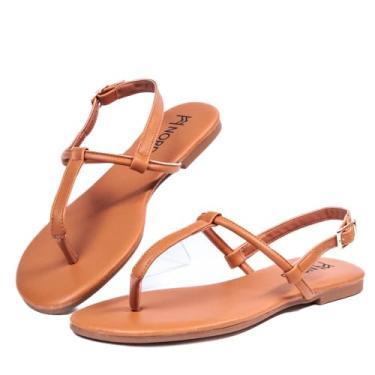 Imagem de Nord Sandália violeta plana com tira em T e fivela ajustável no tornozelo para mulheres, Caramel, 39