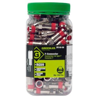 Imagem de Greenlee Conectores estilo F de compressão impermeável XFC-59-100, RG59, pacote com 100