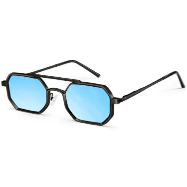 Imagem de Dollger Óculos de sol masculinos quadrados aviador mola dobradiças armação de metal óculos de sol conforto punk óculos de sol masculino, Lente polarizada espelhada azul armação dourada, Large