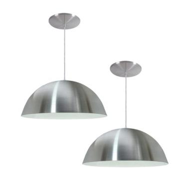Imagem de Kit 2 Luminária Pendente Meia Lua 50cm Interior Branco Brilho Com Fiaç