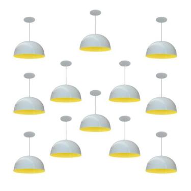 Imagem de Kit 12 Luminária Pendente Meia Lua 24cm Interior Amarelo Com Fiação 11