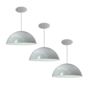 Imagem de Kit 3 Luminária Pendente Meia Lua 34cm Com Interior Branco Brilho Com 