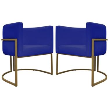Imagem de Kit 2 Poltronas Decorativas Para Sala Recepção Luna Corino Azul Royal Base de Ferro Dourada - Clique & Decore
