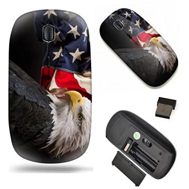Imagem de Mouse sem fio fino de 2,4 G com nano receptor, mouse óptico móvel portátil para notebook, PC, laptop, computador, MacBook - Bandeira dos EUA e Águia Americana