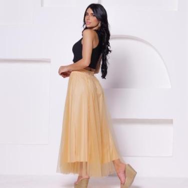 Imagem de Saia Tule Mídi Longa Forrada Lisa Moda Modesta Evangélica - Yasmim Mod