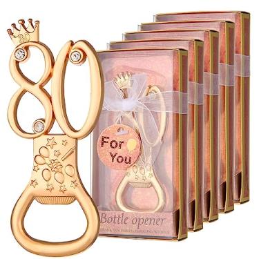 Imagem de 24 caixas de abridores de garrafas de aniversário de 80 anos com tema de ouro rosa, favoritos para presentes de festa de casamento de 80 anos, lembranças de festa de aniversário de 80 anos ou