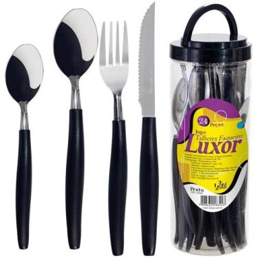 Imagem de Jogo Talher 123 Utilidades Faqueiro Inox Luxor 24 Pçs Preto