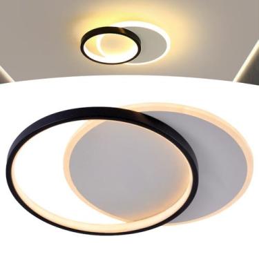 Imagem de Luminária Led Sobrepor Lustre Plafon De Teto 2 Anéis Arcos Duplo Slim 
